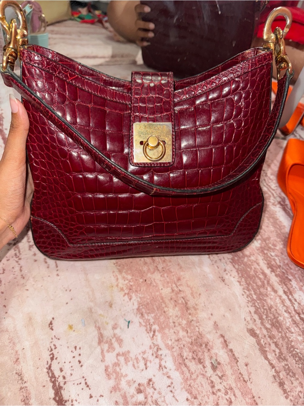 CELINE genuine crocodile leather shoulder bag